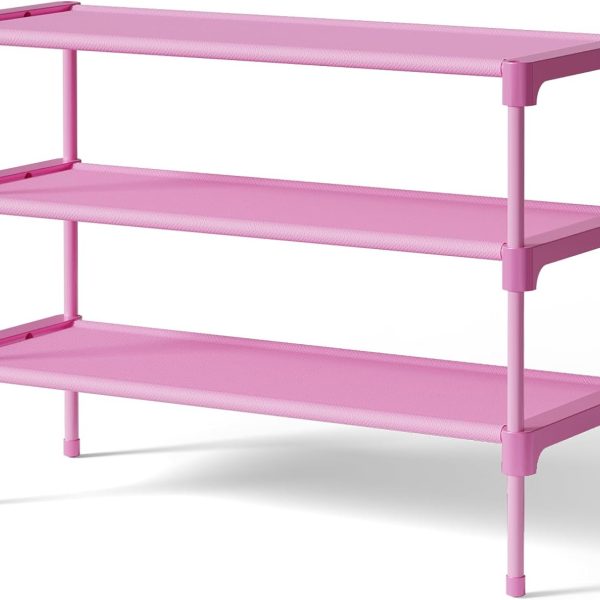 Shoe Rack - Non-Woven Shoe Rack Shelf, 27.5" Wide - 3 Tier, Pink