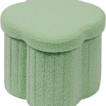 Flower-shaped storage footstool, faux teddy fur, green