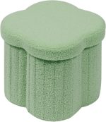 Flower-shaped storage footstool, faux teddy fur, green