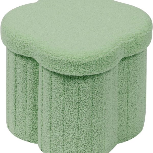 Flower-shaped storage footstool, faux teddy fur, green