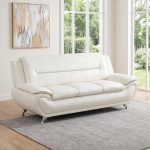White Faux Leather 3 Seater Living Room Sofa - Image 2